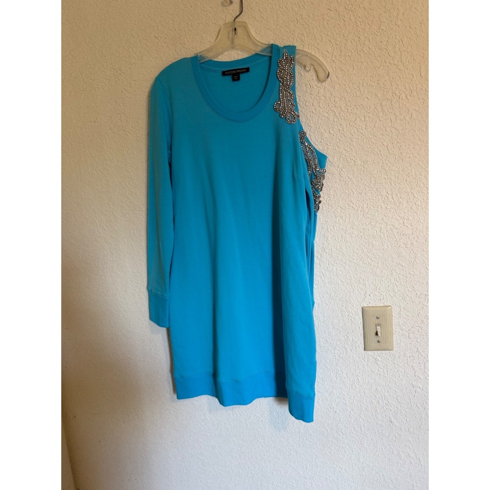 Boston Proper One Shoulder Rhinestone Embellished Sweatshirt Dress Small